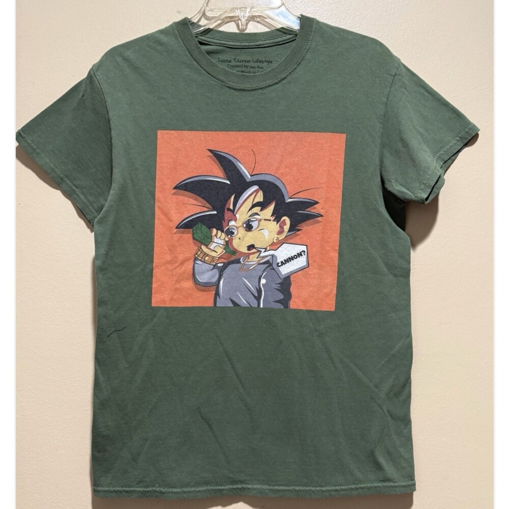 Dragon Ball Z Goku Mens M Olive Green Anime Graphic T Shirt Manga Streetwear
